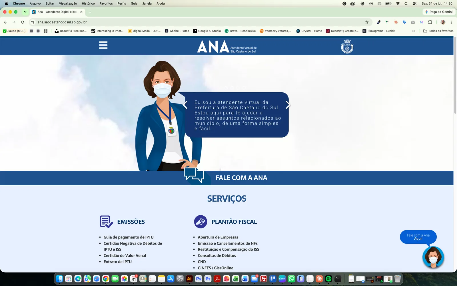 Tela da ANA, atendente virtual da Prefeitura de São Caetano do Sul