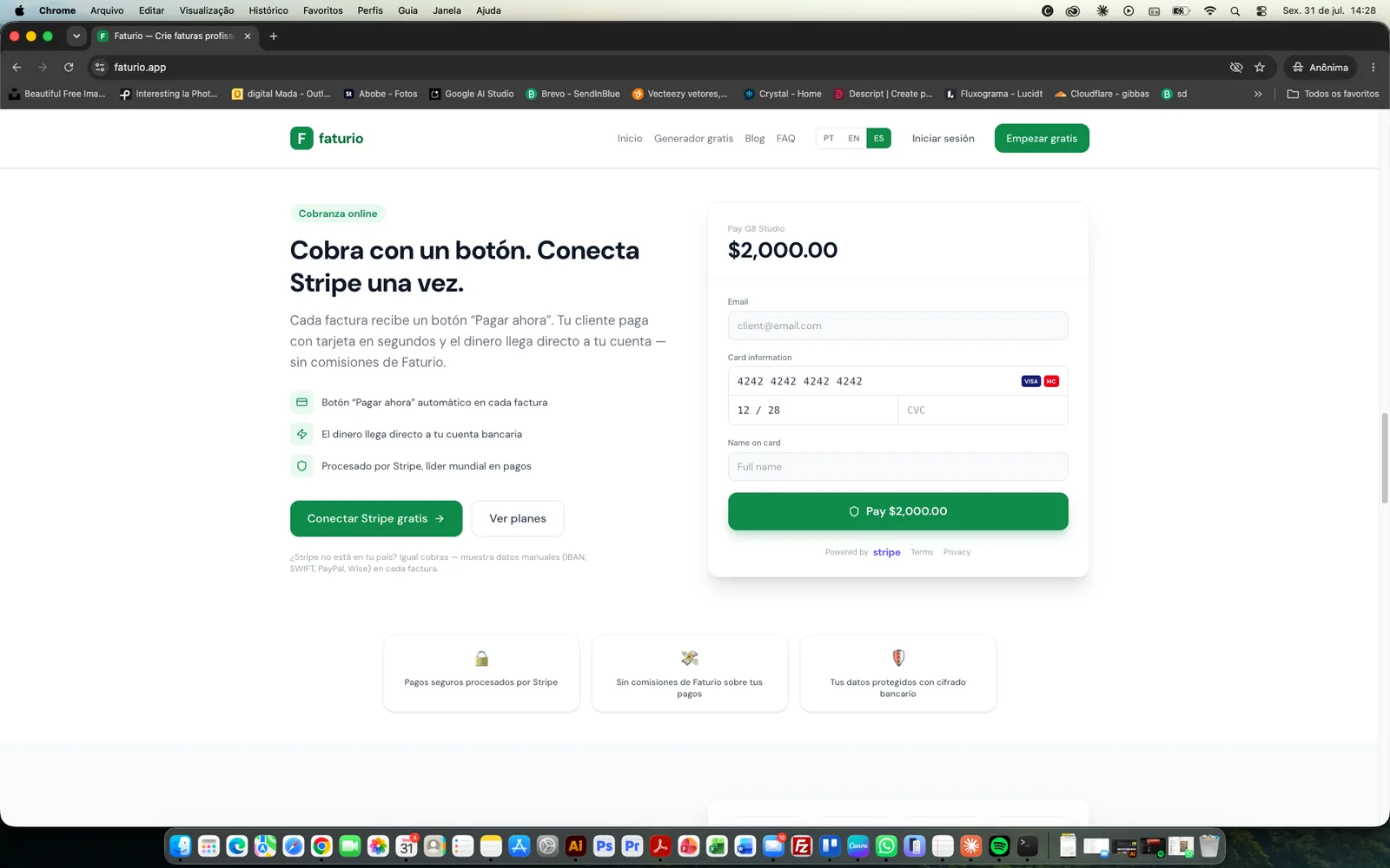 Tela do Faturio com pagamento via Stripe em cada fatura