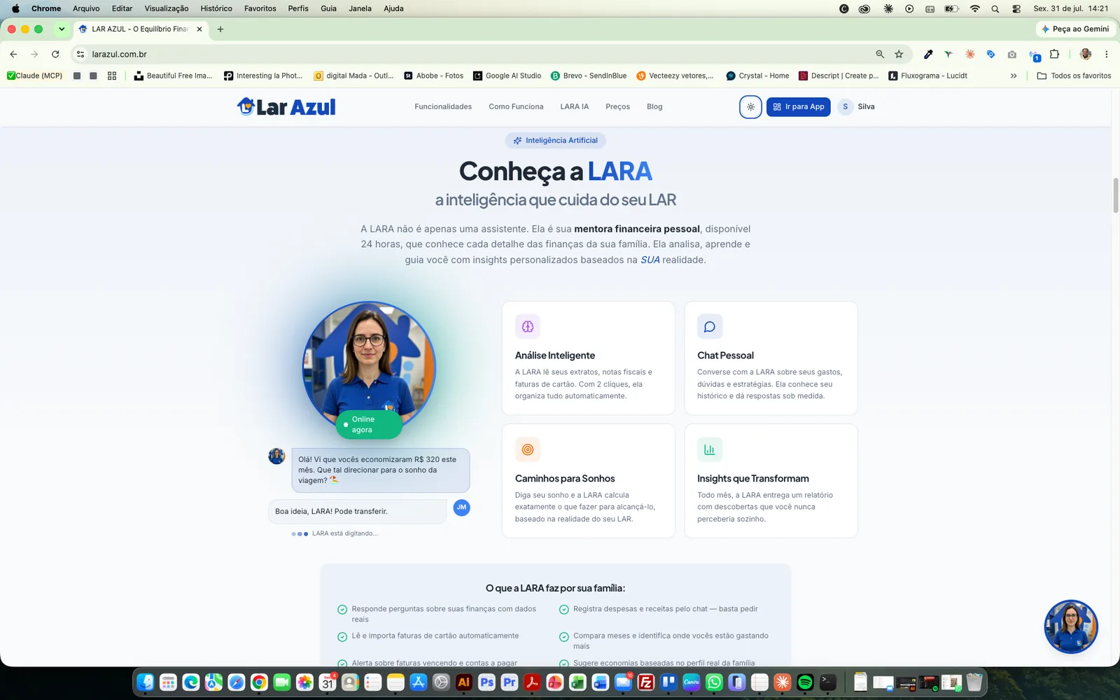 Tela do produto Lar Azul mostrando a mentora de IA LARA