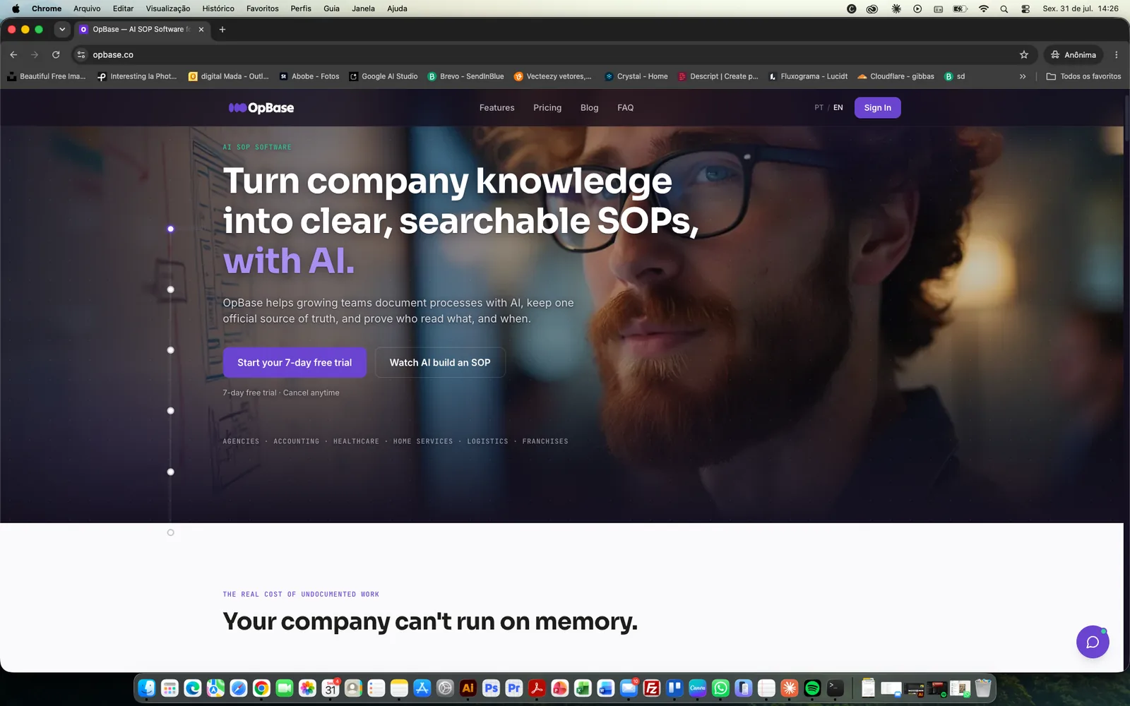 Tela do OpBase, software de SOPs com IA