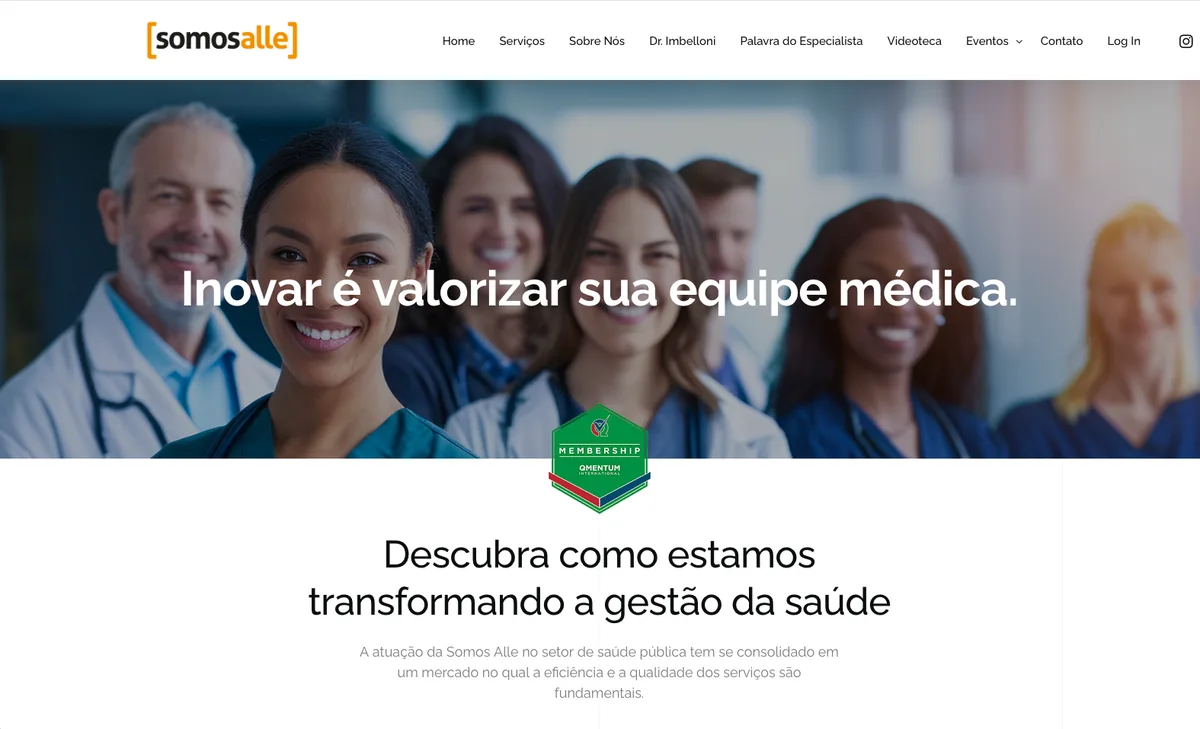 Site institucional da Somos Alle, empresa de gestão de saúde