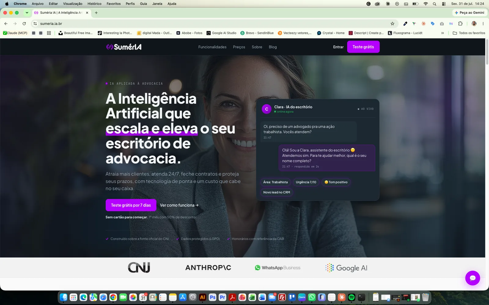 Tela da plataforma Suméria IA para escritórios de advocacia
