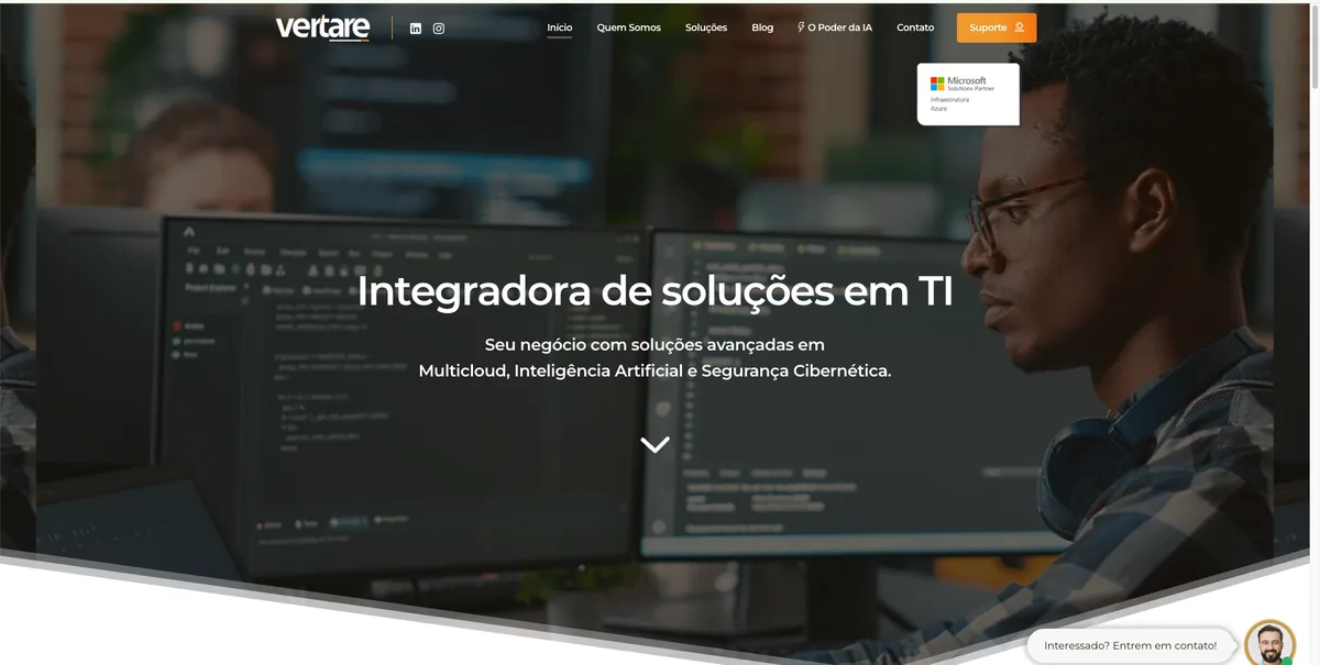Site da Vertare, integradora de soluções em TI